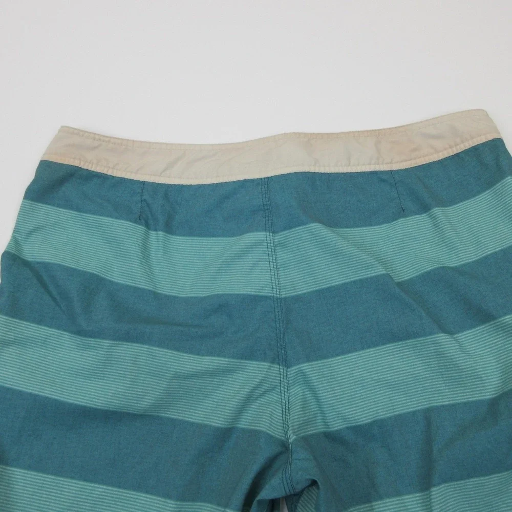 Quiksilver Board Shorts Mens 38 Blue‎ Green Striped Surf Swim Trunks Stretch